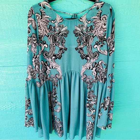 Intimately Free People Symphony Jade Printed Bell Sleeve Slip Dress Sz M - Picture 5 of 9